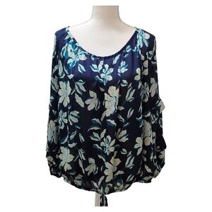 Fred David Dark Blue Floral Blouse, Size 3x